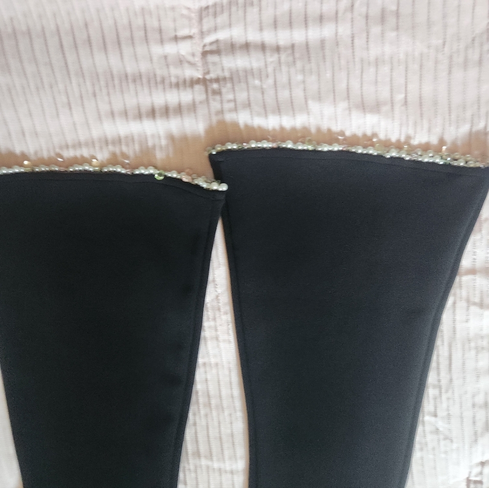 Zara Black Flared Pants with Beaded Trim - Picture 3 of 3